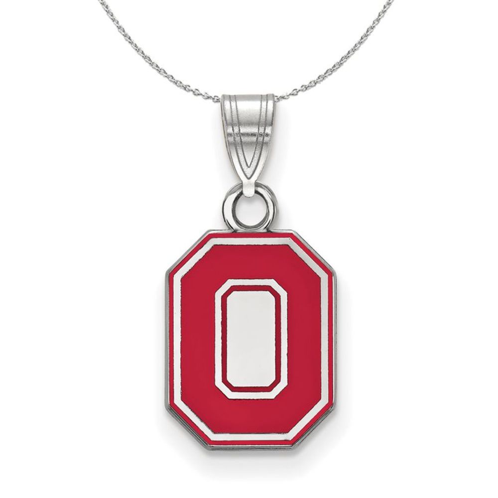 Sterling Silver Ohio State Small Enamel 'O' Necklace - 18 Inch